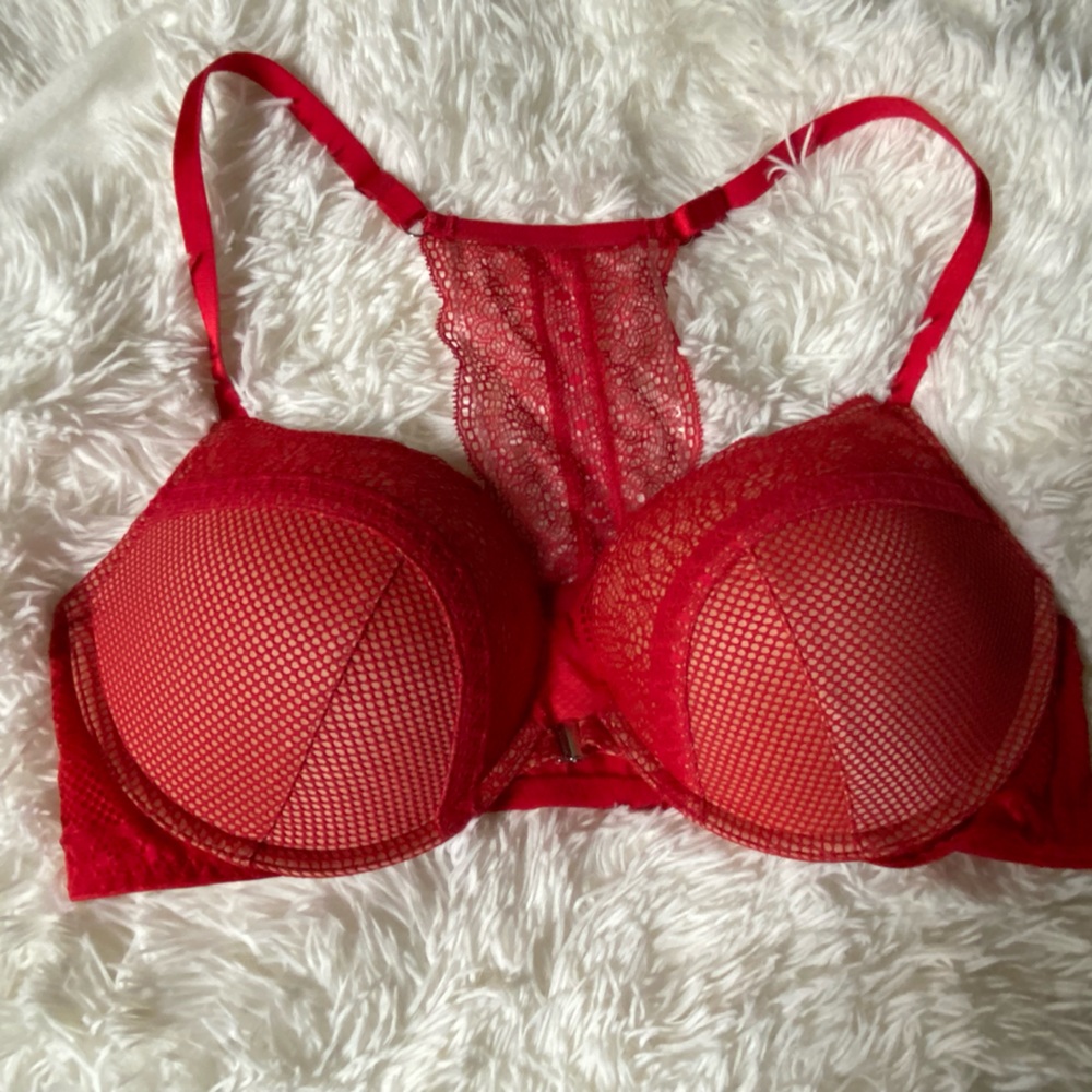 Victoria’s Secret - VERY SEXY push up racerback front clasp bra - RED lace